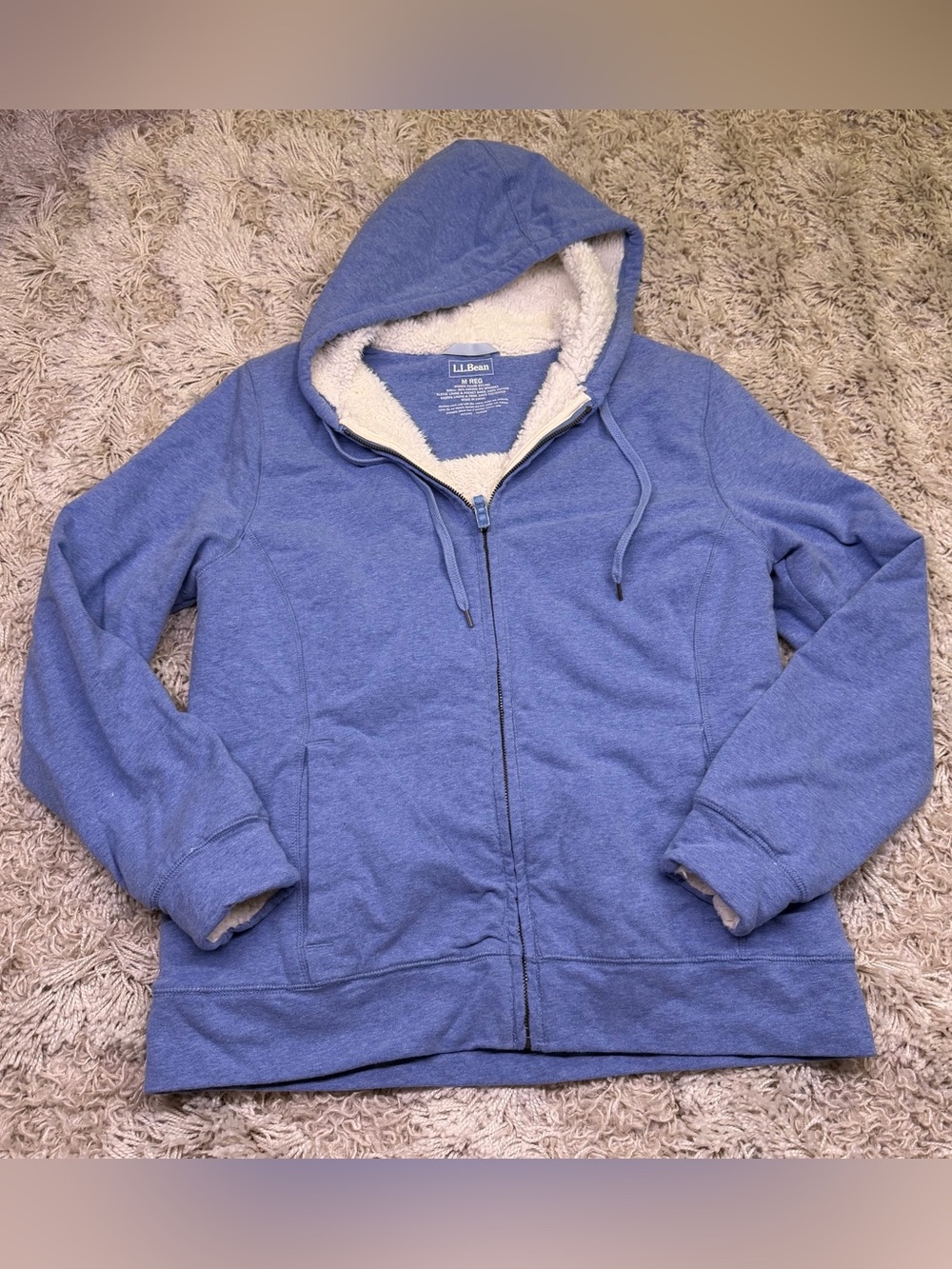 L.L.Bean Womens M Blue Sherpa Lined Full Zip Hoodie Jacket 291480